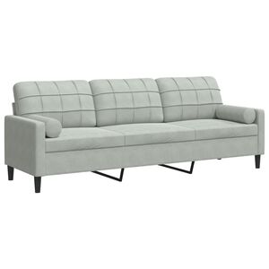 vidaXL Sofa 3-Sitzer mit Zierkissen Hellgrau 210 cm Samt