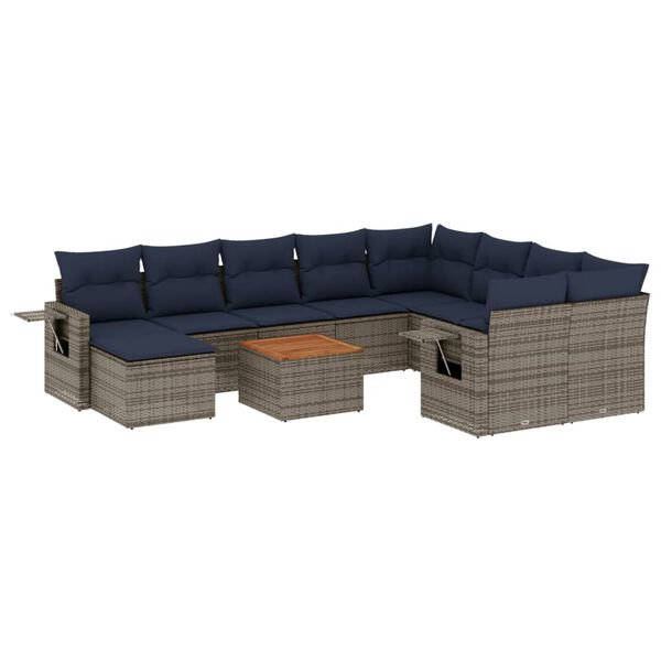 vidaXL 11-teiliges Gartensofa-Set mit Kissen, grau, Polyrattan