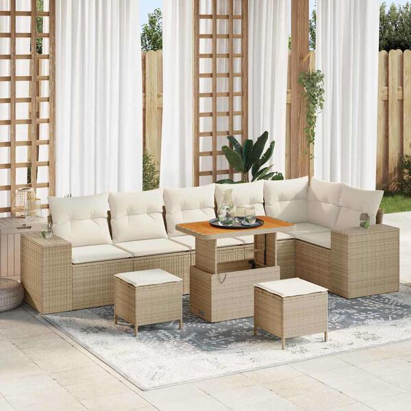 vidaXL Garten-Sofa-Set mit Kissen mit Speicher 9 pcs Beige und Creme