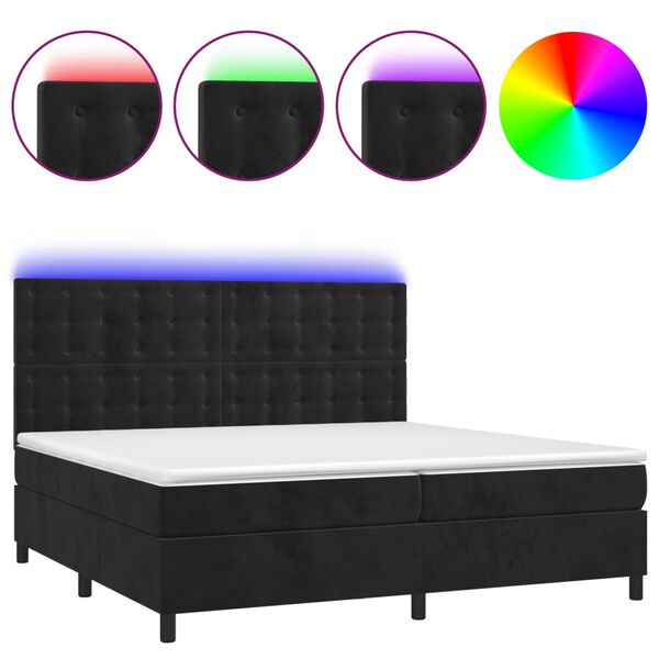 vidaXL Boxspringbett mit Matratze & LED Schwarz 200x200 cm Samt