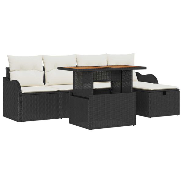 vidaXL Gartensofa-set mit Kissen 6 pcs Schwarz Poly-Rattan