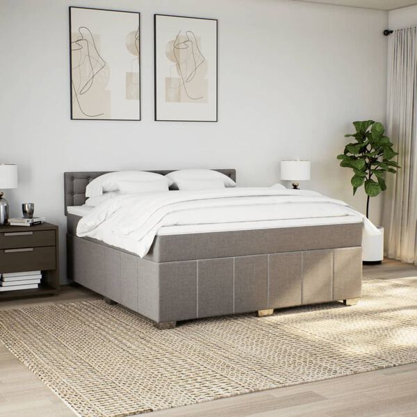 vidaXL Boxspringbett mit Matratze Taupe 180x200 cm Stoff