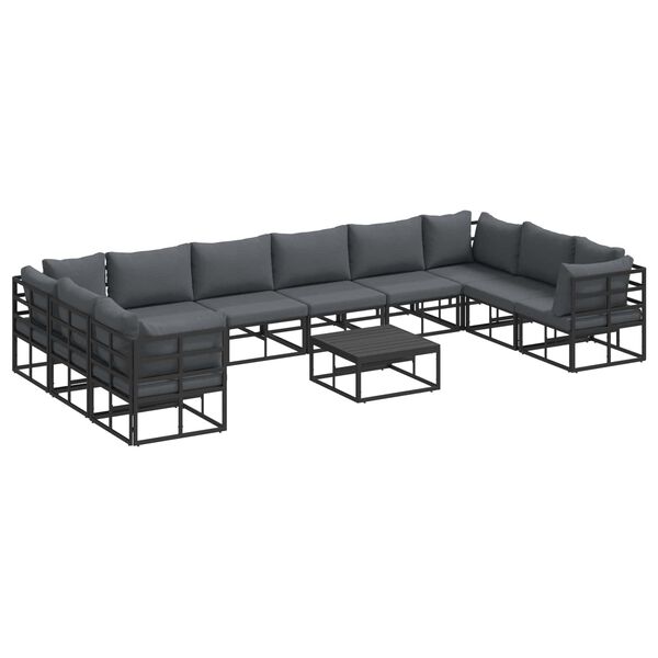 vidaXL Garten-Sofa-Set mit Kissen 11 pcs Schwarz Aluminium