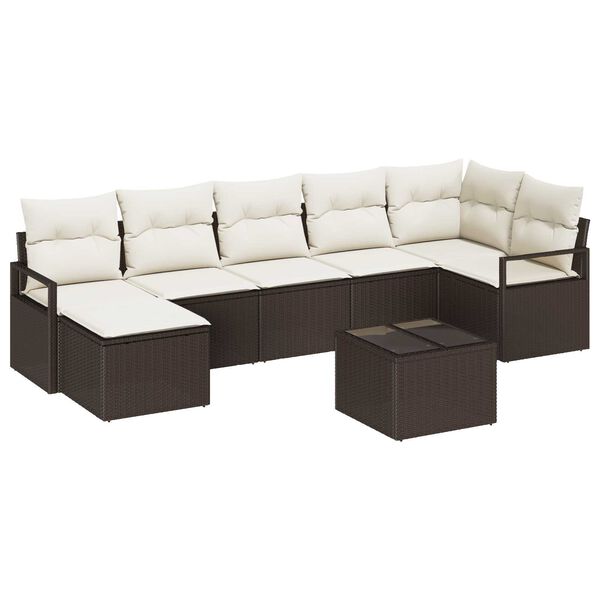 vidaXL Sofa Set mit Kissen 8 pcs Braun und Creme Poly-Rattan