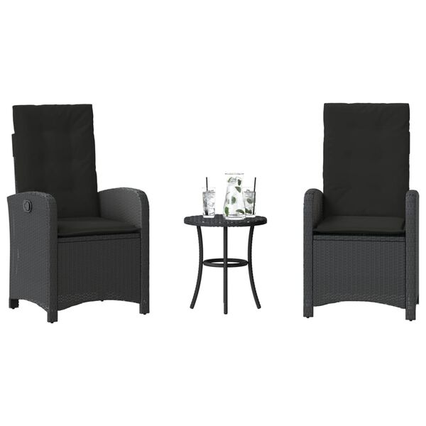 vidaXL 3-tlg. Bistro-Set mit Kissen Schwarz Poly Rattan