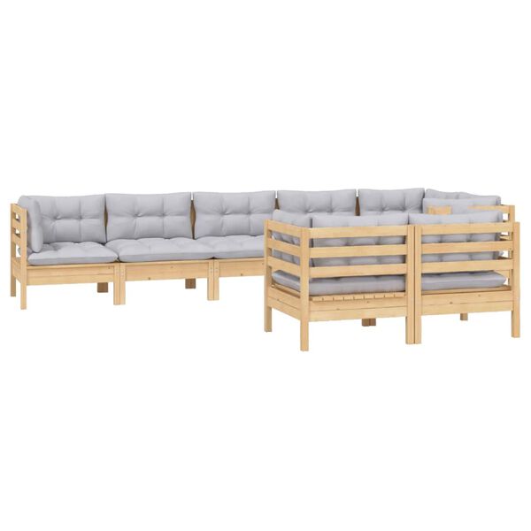vidaXL 8-tlg. Garten-Lounge-Set mit Grauen Kissen Kiefer Massivholz