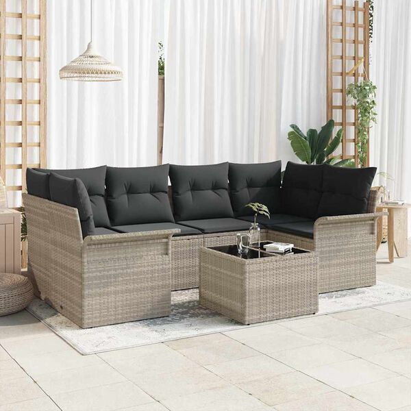 vidaXL Gartensofa-set mit Kissen 7 pcs Hellgrau Poly-Rattan