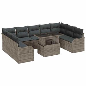 vidaXL Gartensofa-set mit Kissen mit Kissen 10 pcs Grau Poly Rattan
