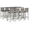 vidaXL 9-tlg. Gartenbar-Set mit Kissen Grau Poly Rattan