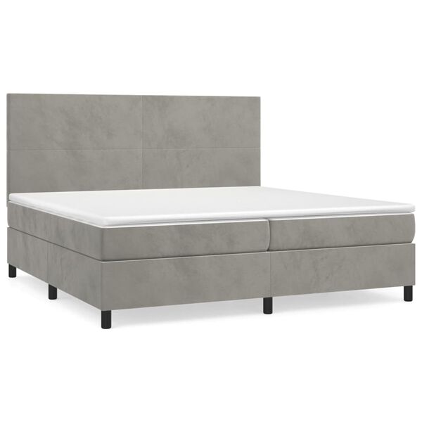 vidaXL Boxspringbett mit Matratze Hellgrau 200x200 cm Samt