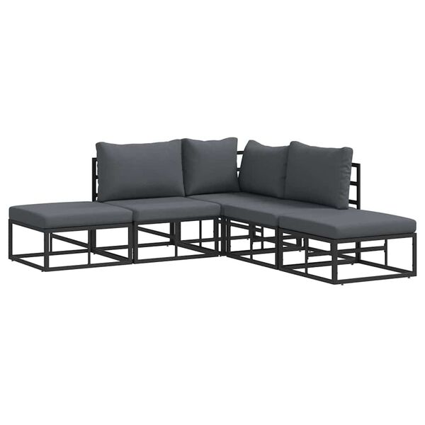 vidaXL Garten-Sofa-Set mit Kissen 5 pcs Schwarz Aluminium