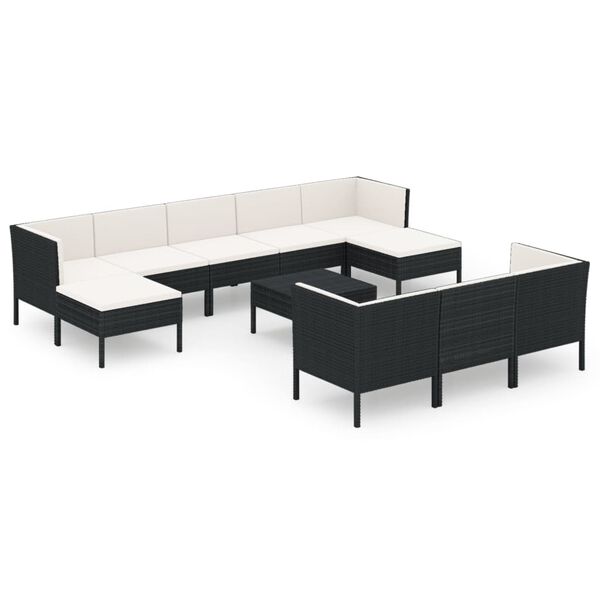 vidaXL 11-tlg. Garten-Lounge-Set mit Auflagen Poly Rattan Schwarz
