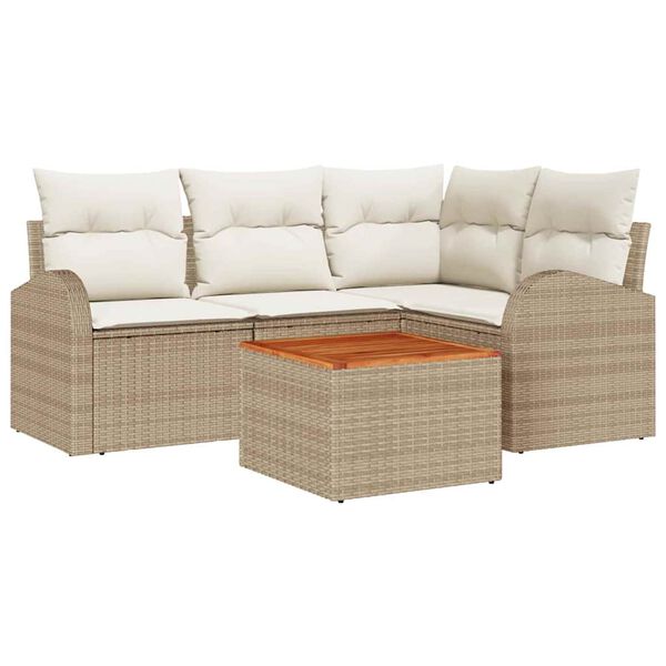 vidaXL Gartensofa-set mit Kissen 5 pcs Beige Poly-Rattan