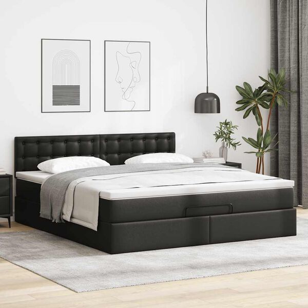 vidaXL Ottoman-Bett mit Matratzen & LEDs Schwarz 180x200 cm Kunstleder