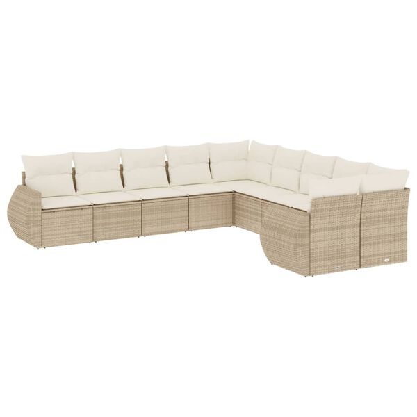 vidaXL 10-tlg. Garten-Sofagarnitur mit Kissen Beige Poly Rattan