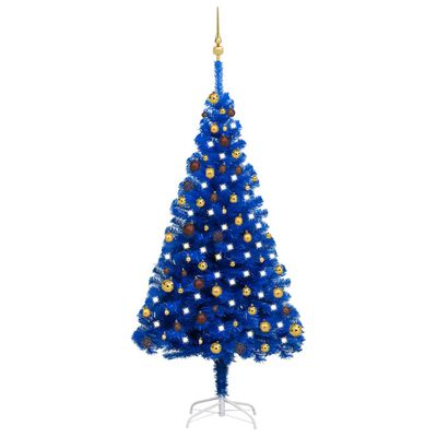 vidaXL Künstlicher Weihnachtsbaum Beleuchtung & Kugeln Blau 180 cm
