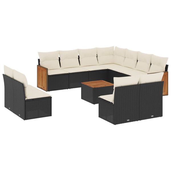 vidaXL 12-tlg. Garten-Sofagarnitur mit Kissen Schwarz Poly Rattan
