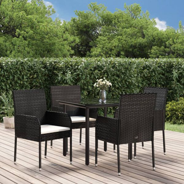vidaXL 5-tlg. Garten-Essgruppe mit Kissen Schwarz Poly Rattan