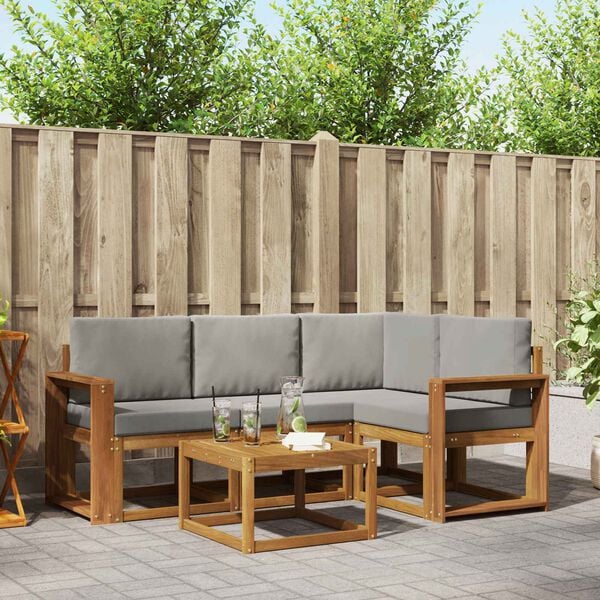 vidaXL Outdoor-Sofagarnitur mit Kissen 5 pcs Nat&uuml;rlich und Hellgrau