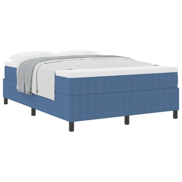 vidaXL Boxspringbett Blau und Wei&szlig; 160 x 200 cm Cordstoff