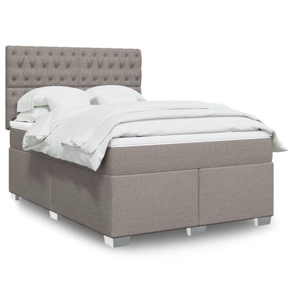 vidaXL Boxspringbett mit Matratze Taupe 160x200 cm Stoff