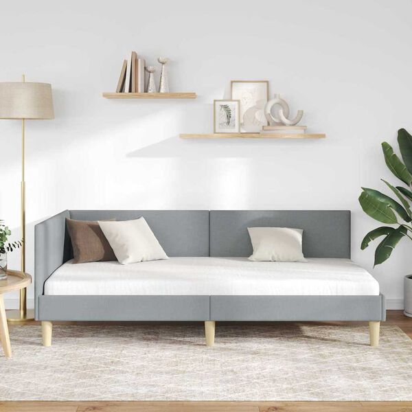 vidaXL Eckbettgestell Hellgrau 90 cm x 190 cm Stoff und Sperrholz