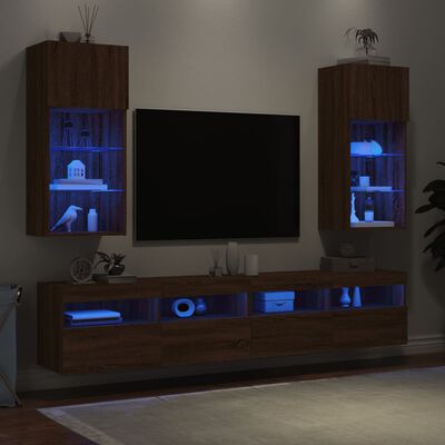 vidaXL TV-Schränke mit LED-Leuchten 2 Stk. Braun Eiche-Optik