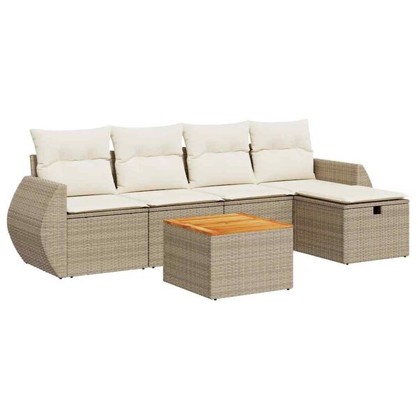 vidaXL 6-tlg. Garten-Sofagarnitur mit Kissen Beige Poly Rattan