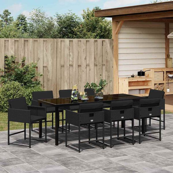 vidaXL Garten Essgruppe 9 pcs Schwarz Poly-Rattan