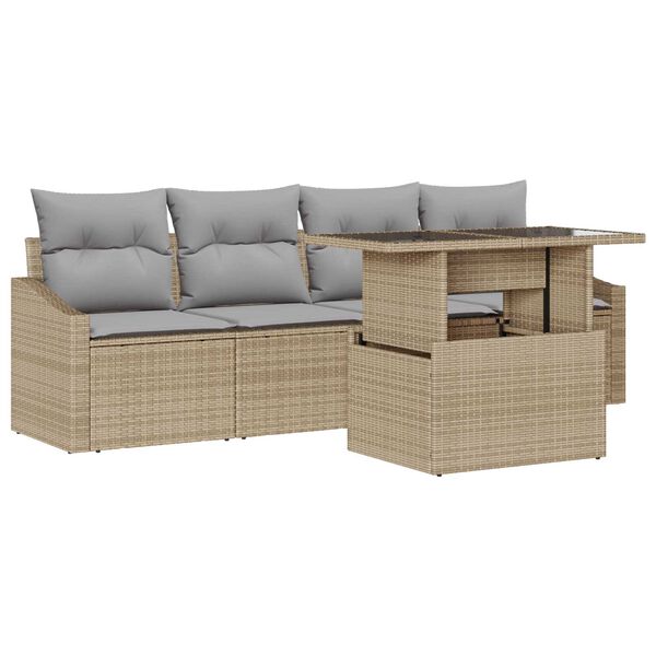 vidaXL Garten-Sofa-Set mit Speicher 5 pcs Beige Poly Rattan