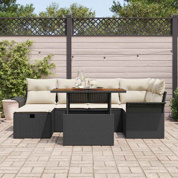 vidaXL Garten-Sofa-Set mit Kissen 7 pcs Schwarz Poly Rattan