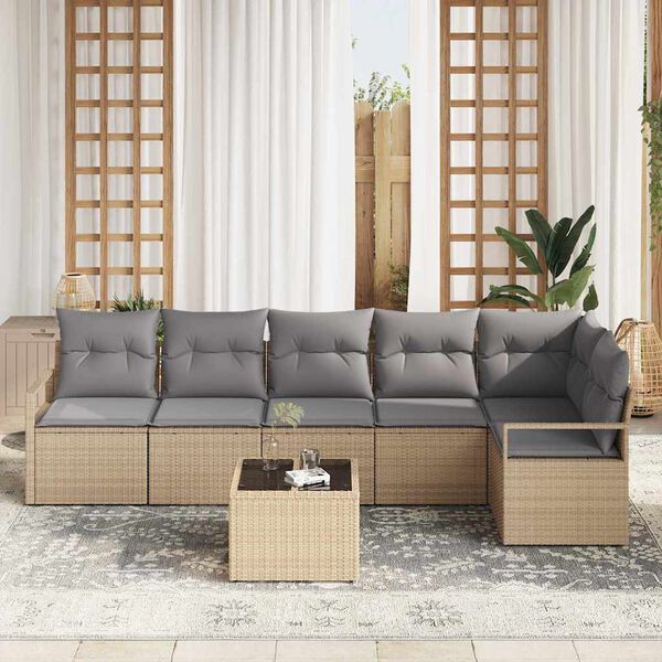 vidaXL Sofa Set mit Kissen 7 pcs Beige Poly Rattan