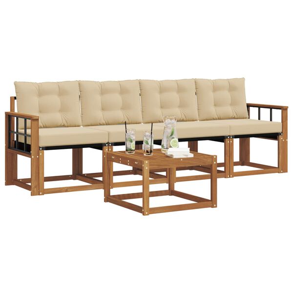 vidaXL Outdoor-Sofagarnitur mit Kissen 5 pcs Natur und Beige