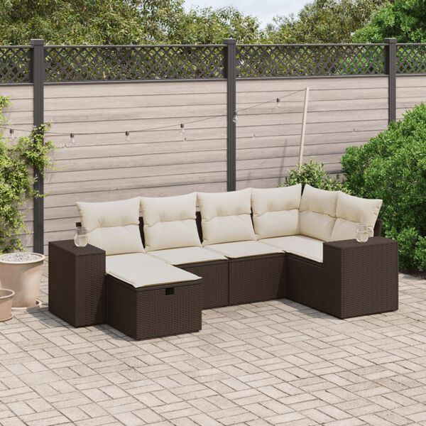 vidaXL 6-tlg. Garten-Sofagarnitur mit Kissen Braun Poly Rattan