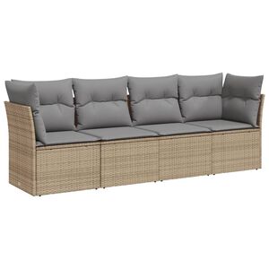 vidaXL 4-tlg. Garten-Sofagarnitur mit Kissen Beige Poly Rattan
