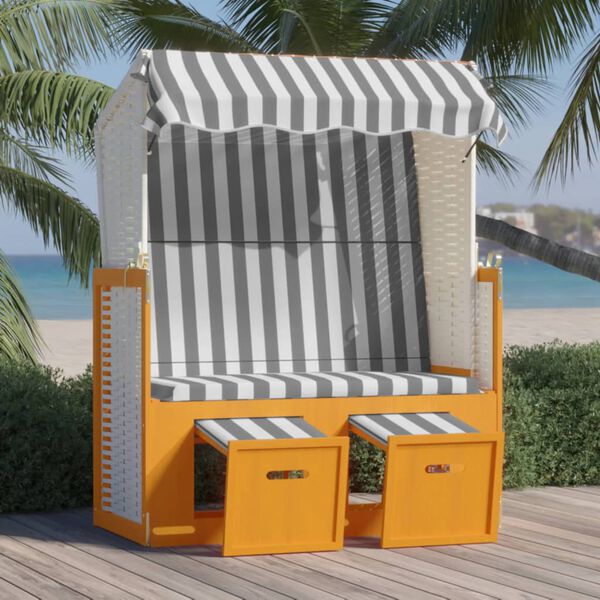vidaXL Strandkorb mit Dach Poly Rattan & Massivholz Wei&szlig; & Grau