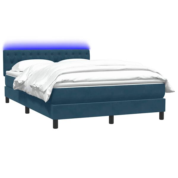 vidaXL Boxspringbett mit Matratze & LED Dunkelblau 140x210 cm Samt