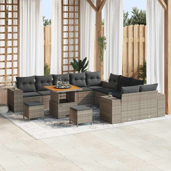 vidaXL Gartensofa-set mit Kissen 13 pcs Grau Poly-Rattan