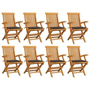 vidaXL Klappst&uuml;hle mit taupefarbenen Kissen, 8-teilig, Massivholz Teakholz