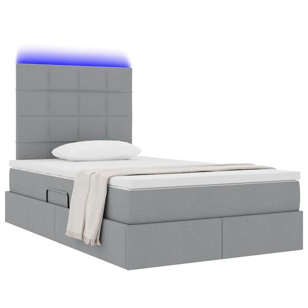 vidaXL Bett mit Stauraum und LED Hellgrau 120 x 190 cm Polyester