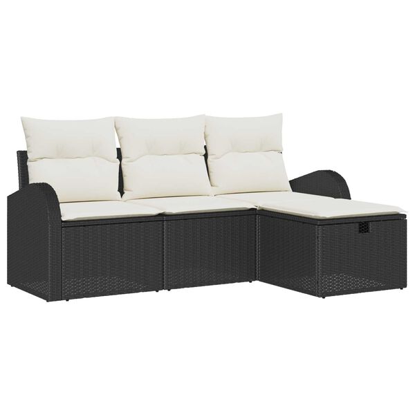 vidaXL Garten-Sofa-Set mit Kissen 4 pcs Schwarz Poly Rattan