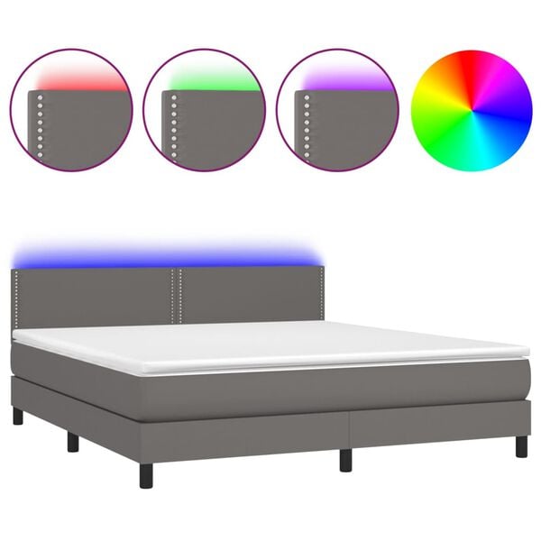 vidaXL Boxspringbett mit Matratze & LED Grau 180x200 cm Kunstleder