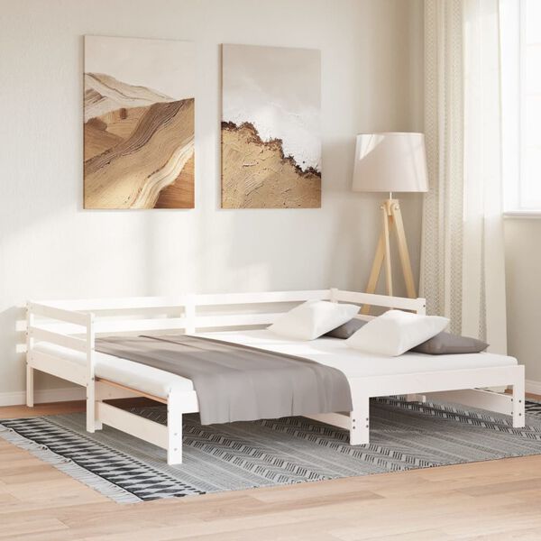 vidaXL Ausziehbares Tagesbett Wei&szlig; Massivholz Kiefer 2x(90x200) cm