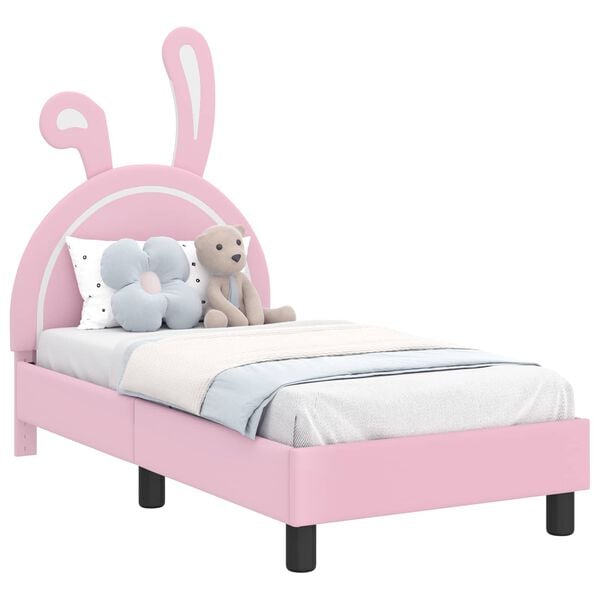 vidaXL Kinderbettgestell mit Kopfteil mit Kopfteil Rosa 70 x 140 cm PU