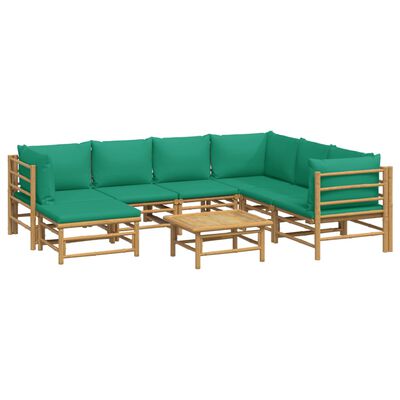 vidaXL 8-tlg. Garten-Lounge-Set mit Grünen Kissen Bambus