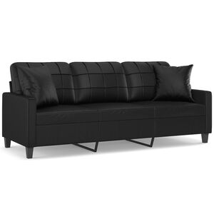 vidaXL 3-Sitzer-Sofa mit Zierkissen Schwarz 180 cm Kunstleder