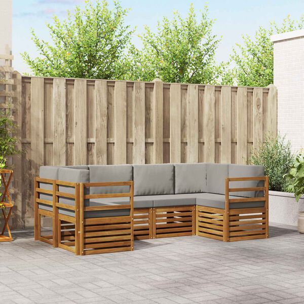 vidaXL Sofagarnituren 6 pcs Nat&uuml;rlich und Hellgrau Massivholz Akazie