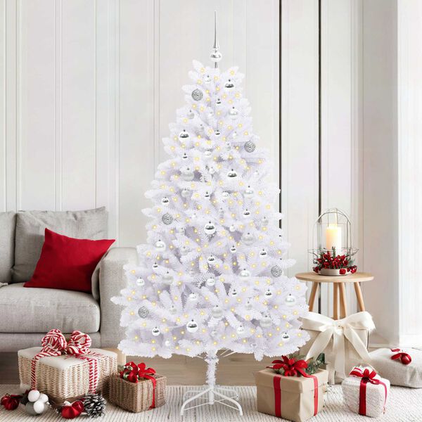 vidaXL K&uuml;nstlicher klappbarer Weihnachtsbaum Wei&szlig; 180 cm PVC und Stahl