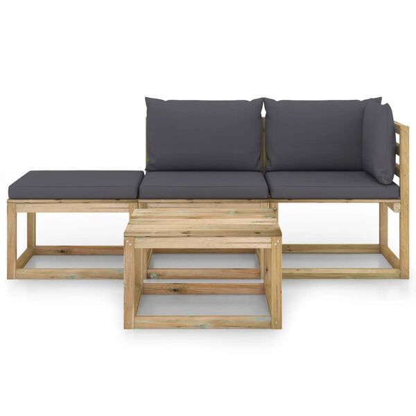 vidaXL 4-tlg. Garten-Lounge-Set mit Kissen in Anthrazit Stahl