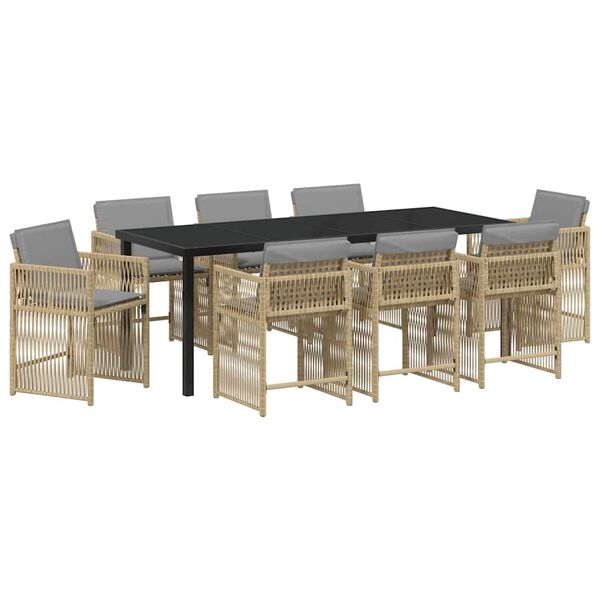 vidaXL Garten Essgruppe 9 pcs Beige Poly-Rattan